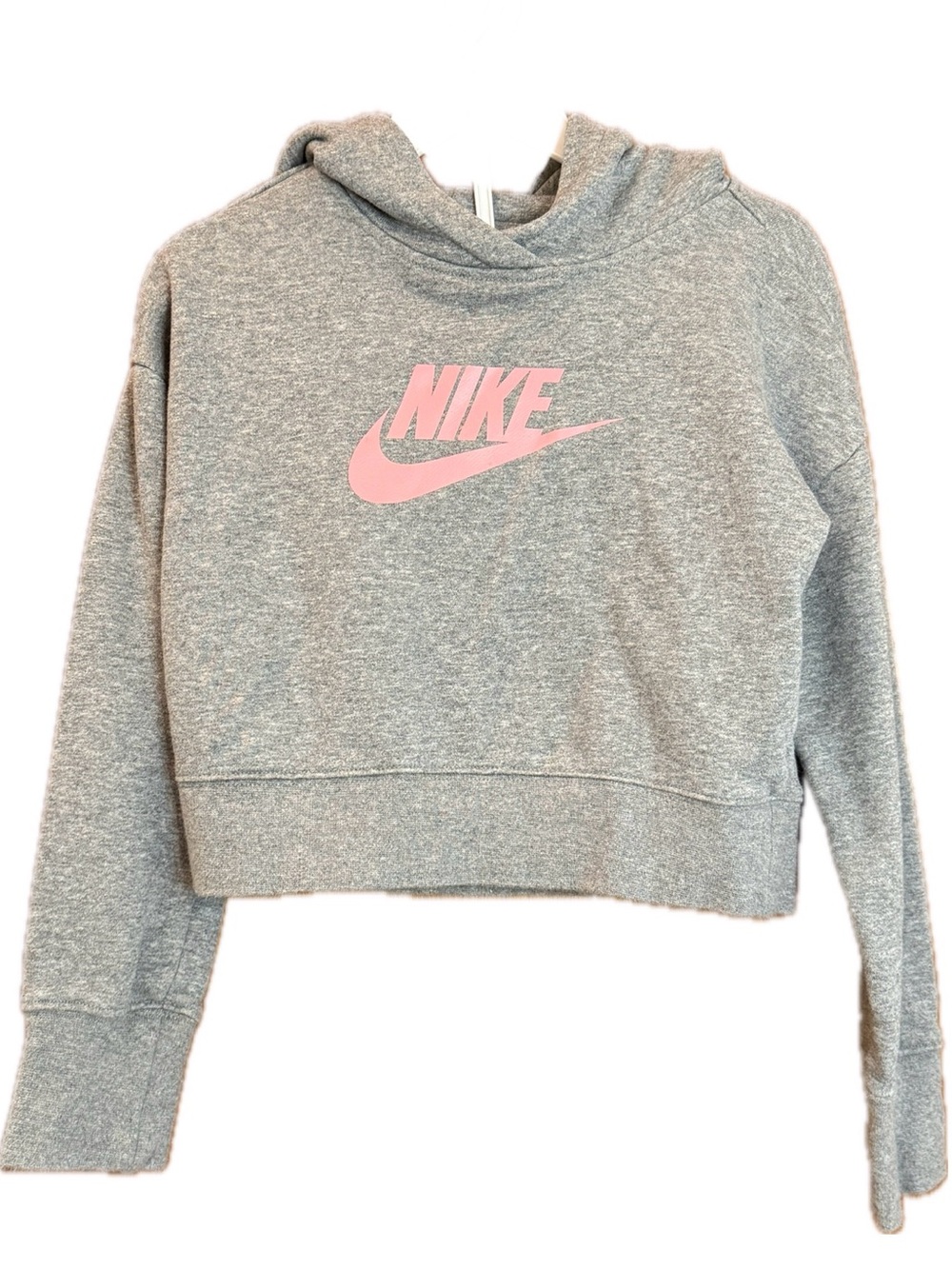 Nike Girls Sportswear Club Fleece Gray Cropped Hoodie Pink Logo